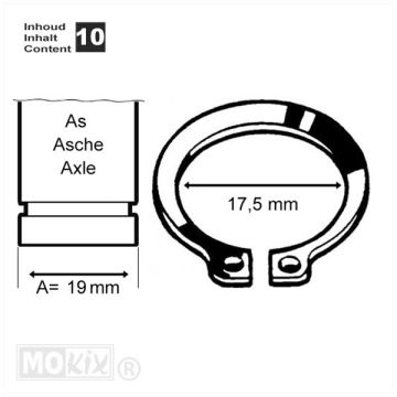 Circlip/seering ring/retaining spring external 19mm (10 pieces)
