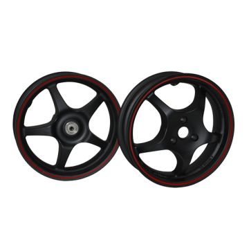 Front wheel/rear wheel rim set Yamaha Aerox black DMP (red trim)