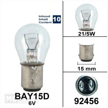 Bulb 6V 21/5W BAY15D 10 pieces