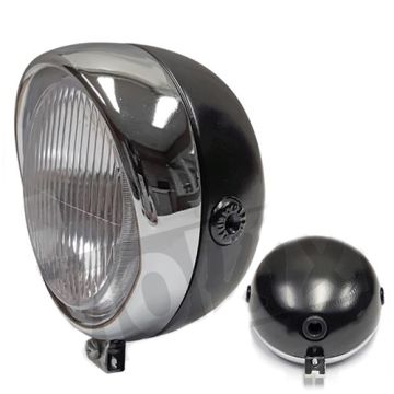 Headlight universal automatic Retro 135mm 6V BAX15D black