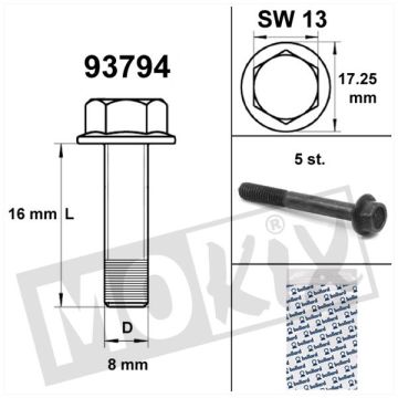Flange frame bolts SW13 M8x16 black (5 pcs)