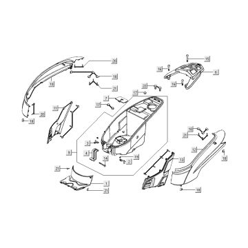 Engine / side covers - Helmet compartment - Rear carrier Kymco People S 50 4T AC crystal blue