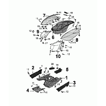Engine / side covers - Footboard - Helmet compartment Peugeot Kisbee 50 4T AC Euro 2 â†2018 black currant (Q3)  Euro 4