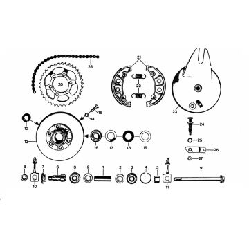 Rear hub - Rear sprocket - Chain Zündapp KS 50 530-510 AC