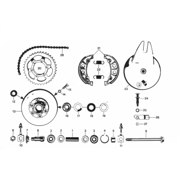 Rear hub - Rear sprocket - Zundapp 529 chain all types