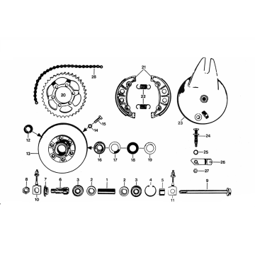 Rear Hub - Rear Sprocket - Chain Zundapp KS 50 530-510, 011, 012, 014 and 500