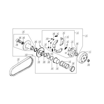 Rear Coupling - V-belt Kymco People 2-stroke red