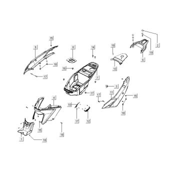 Engine / side covers - Helmet compartment - Rear carrier Kymco City 12" 50 4T AC white