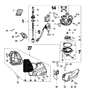 Carburetor Peugeot Vivacity 50 2T AC blue