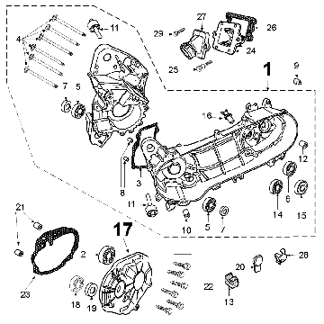 Crankcase Peugeot Speedfight 3 50 2T AC grey