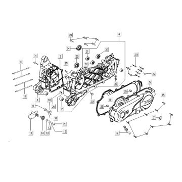 Crankcase - Crankcase cover - Kick starter shaft Kymco Agility Fat 12" 50 4T AC brown