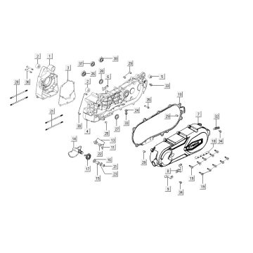 Crankcase - Crankcase cover - Kick starter shaft Agility City 16" 150 4T AC