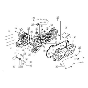 Crankcase - Crankcase cover - Kick starter shaft Kymco Agility 12" 50 4T AC silver