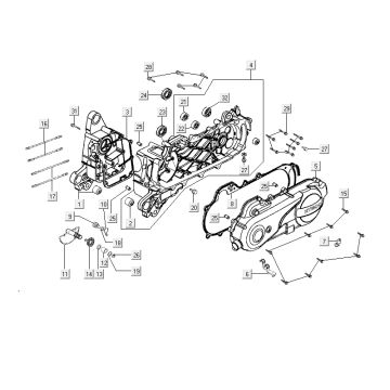 Crankcase - Crankcase cover - Kick starter shaft Kymco Delivery 50 4T AC white