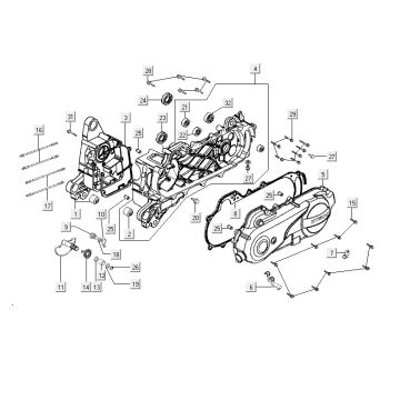Crankcase - Crankcase cover - Kick starter shaft Kymco Vitality 50 4T AC diamant black