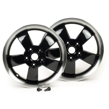 Wheel set Piaggio 2017 Super black with polished edge, 3.00-12 inch 5 spokes Vespa GT, GTL, GTS, GTV 125-300cc years 2003-2016