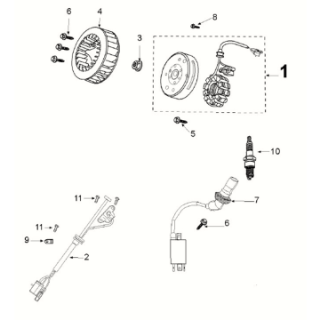 Ignition - Stator - Flywheel - Ignition Coil - Pick up Peugeot Django 4-stroke Euro 5