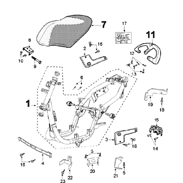 Frame and Saddle Peugeot New Vivacity 4-stroke Blue