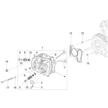 Group head - Valves Piaggio Fly 125 4-stroke 3V IE E3
