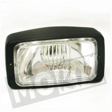 Headlight universal rectangular 140mm BA20D Guia black/transparant