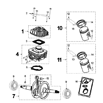 Crankshaft - Cylinder - Piston - Cylinder head Peugeot Vivacity 50 2T AC blue