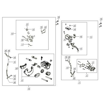 Brake master cylinder - Brake lever - Brake hose - Brake caliper - Brake pads Kymco Like 200i 4T AC white