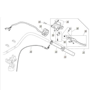 Brake master cylinder - Brake lever - Handlebar switches - Throttle cable Aprilia Mojito Custom 50 2T AC (Piaggio engine) 2004-2010
