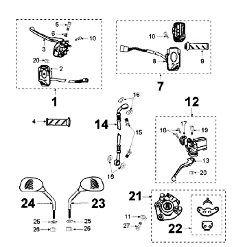 Brake caliper - Brake pads - Brake hose - Brake levers - Mirrors Heng Tong Soverep Peugeot Vivacity 50 2T AC blue
