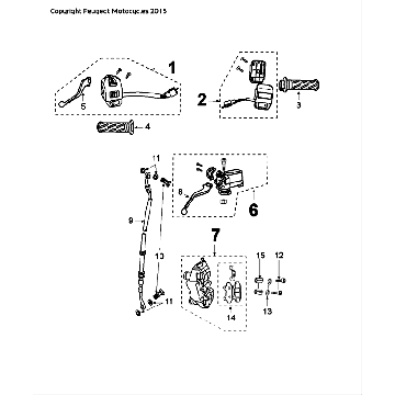 Brake master cylinder - Brake caliper - Brake pads - Brake hose - Handlebar switches Peugeot Speedfight 4 50 2T LC black blue