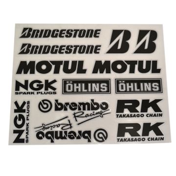 Sticker set Brembo/Bridgestone/Motul/Ngk/Rk/Öhlins 14-piece black/silver Falko 980703