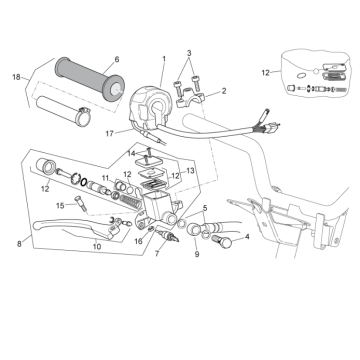 Brake master cylinder - Handlebar switches rechts Aprilia SR 50 2T LC (injection and carburetor) 2004-2009