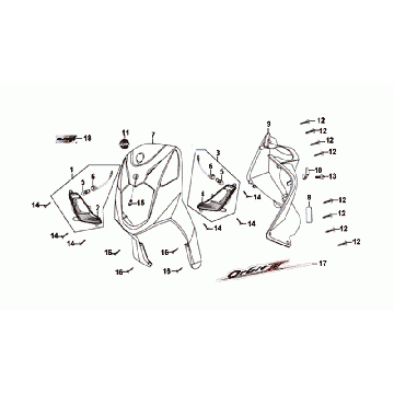 Faceplate/inner plate/turn signal lights SYM Orbit II Euro 4 matt silver