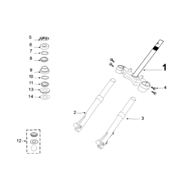 Voorvork - balhoofdstel Peugeot Tweet 125 E3 2010-2013