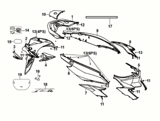 Body cover Sym Jet 14 50I E5 Matt Black (BR-497U)