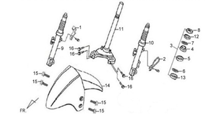 Front fork/fender/headset Sym X'PRO 125 Red (R010CA)