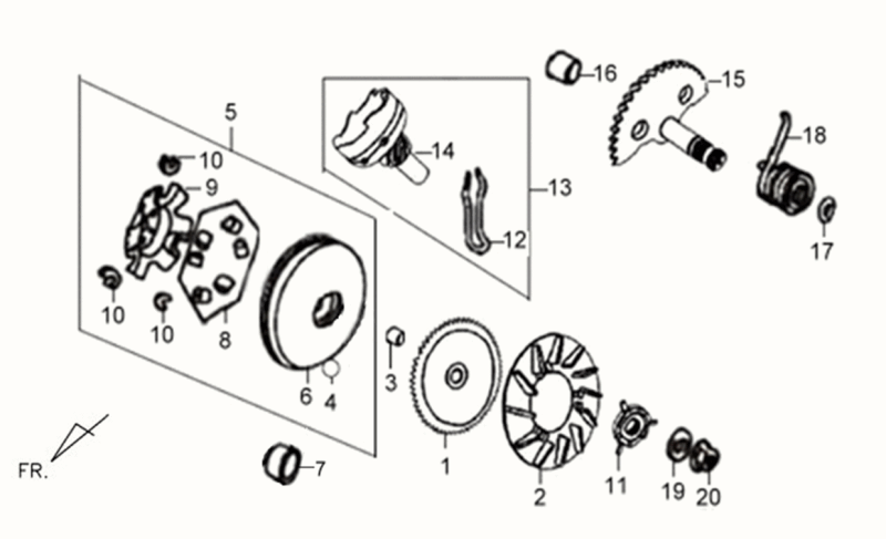 Drive Pulley Shaft With Sprocket Sym Fiddle White WH8018P