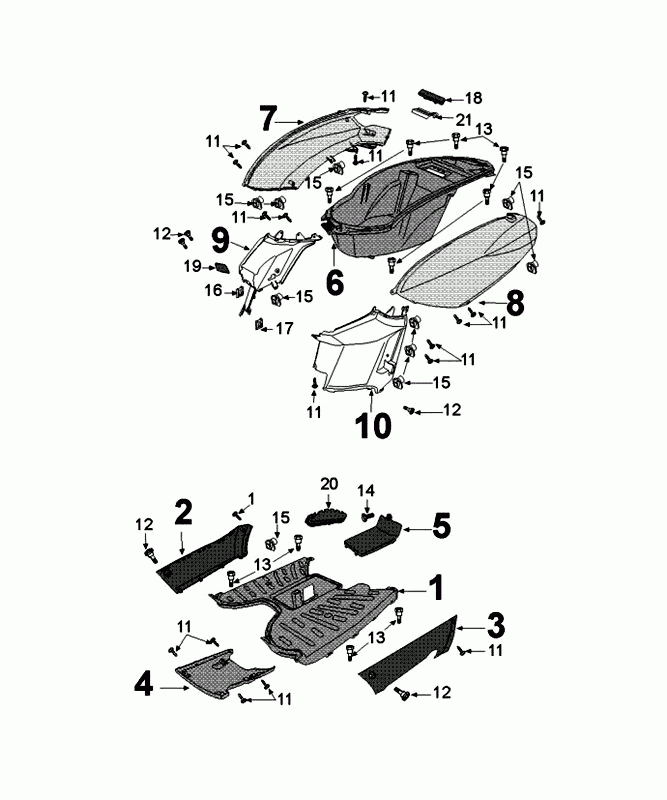 Engine / side covers - Footboard - Helmet compartment Peugeot Kisbee mad black  Euro 4