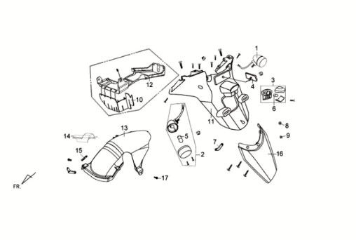 Achterbord - spatlap - knipperlichten Sym Crox 50 E3