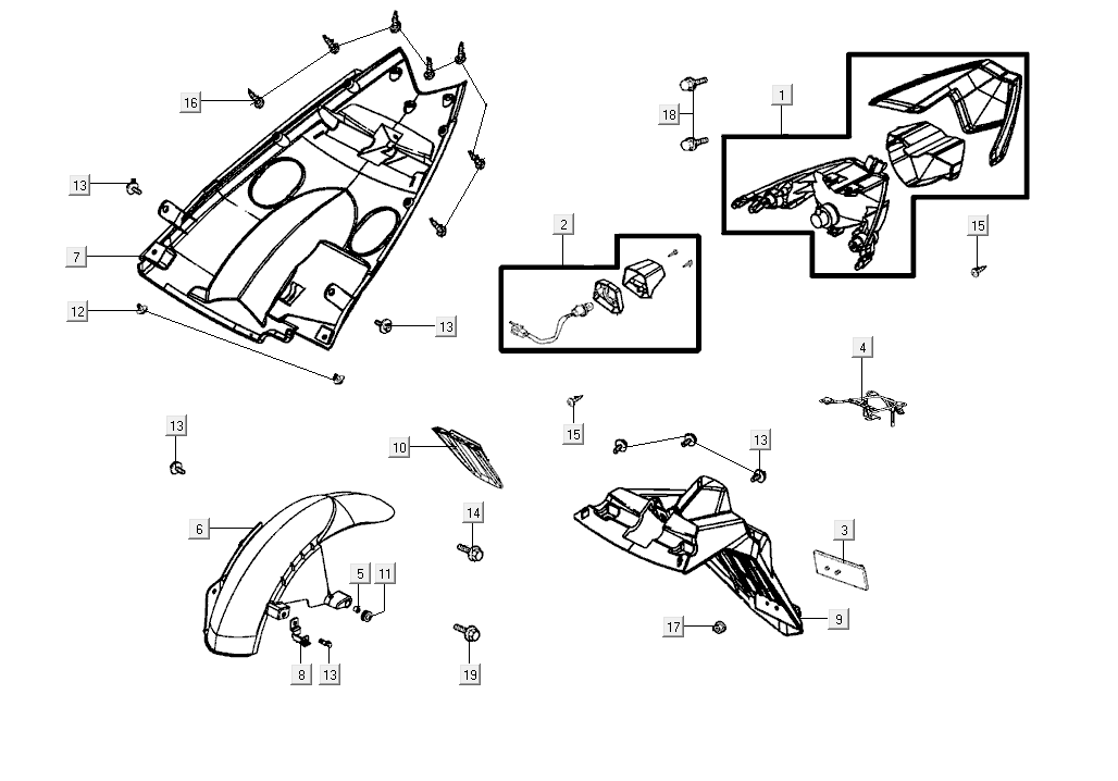 Taillight+hood Kymco Super8 Street 50i E4 Matt Black