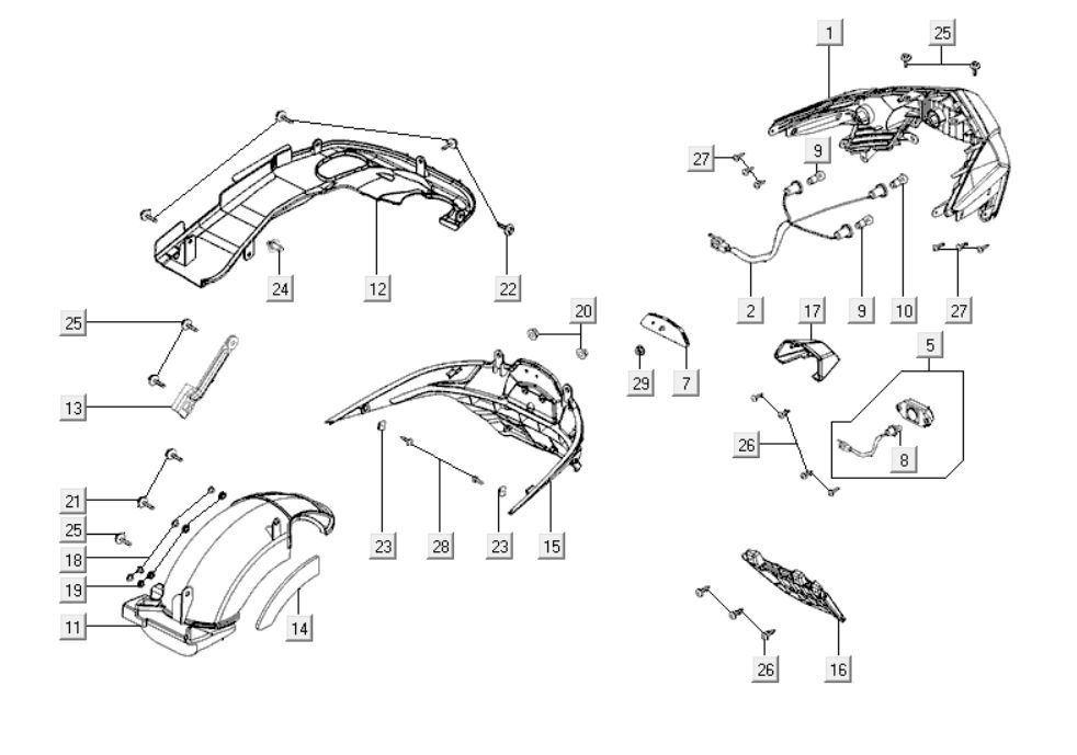 Rear Light Kymco Downtown 300i dark grey