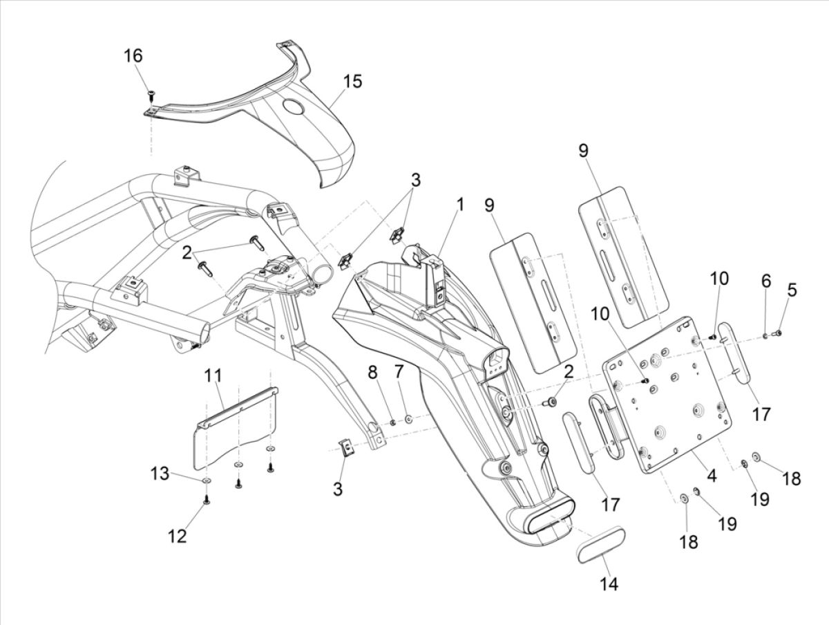 Piaggio Beverly 300 IE ABS E4 2016 - 2020 rear fender (EMEA)