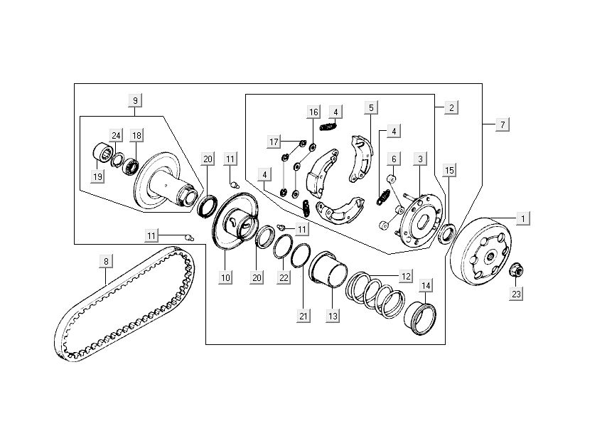 Rear Coupling - V-belt Kymco People 2-stroke red