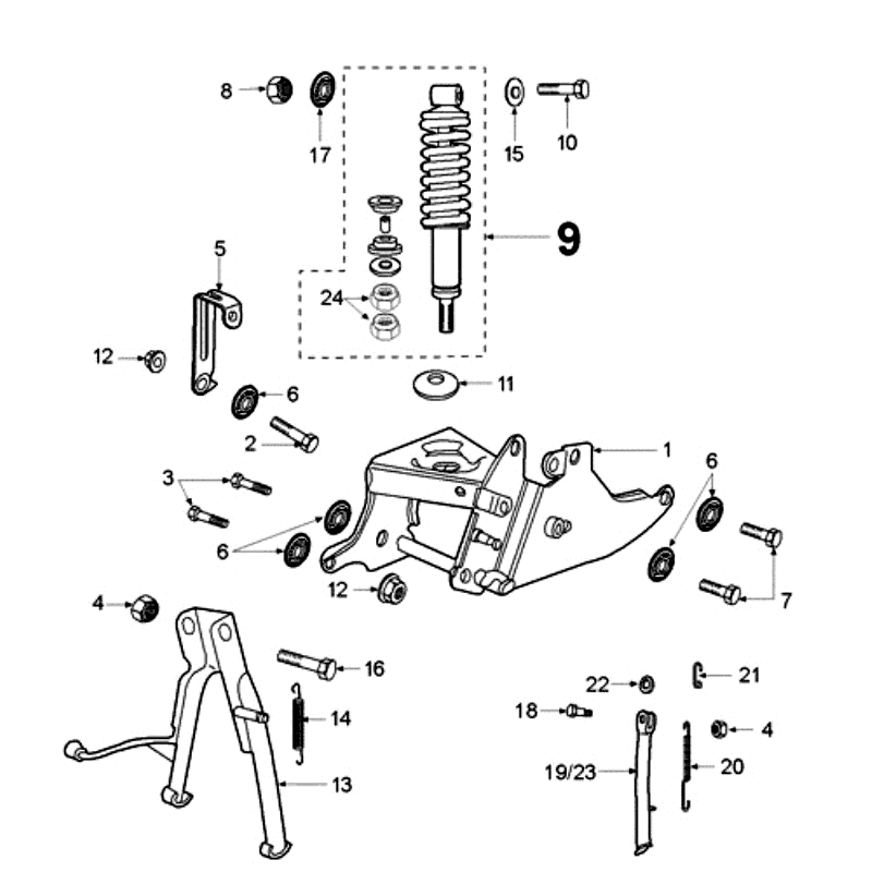 Rear Telescope and Stand Peugeot Fox red