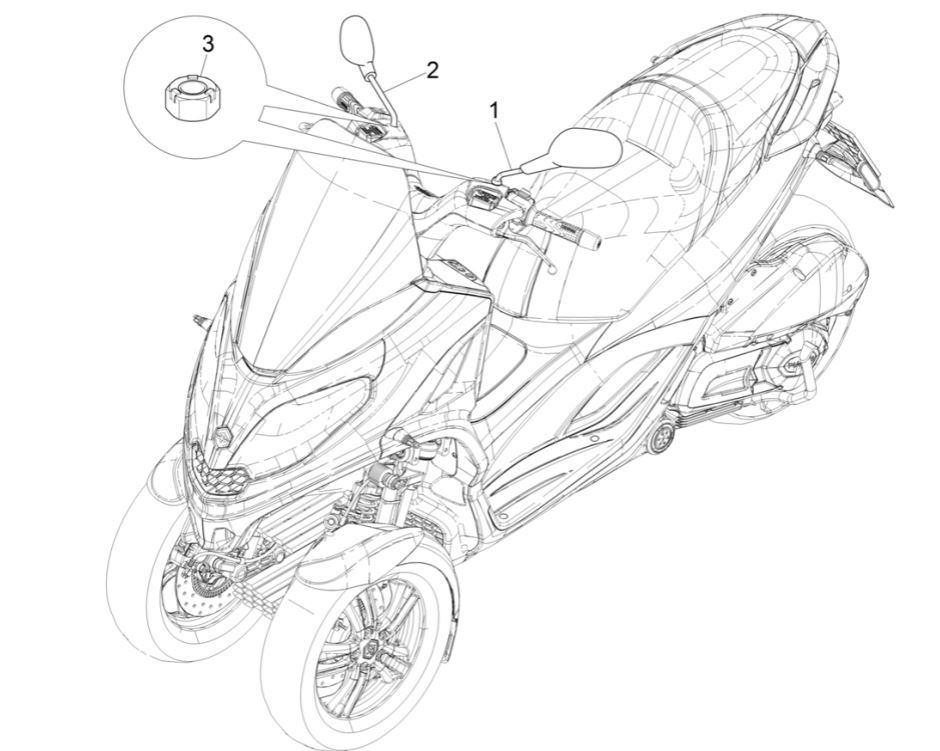 Rearview mirror/S Piaggio MP3 300 HPE/300 HPE SPORT E5 ABS 2020-2022 (EMEA)