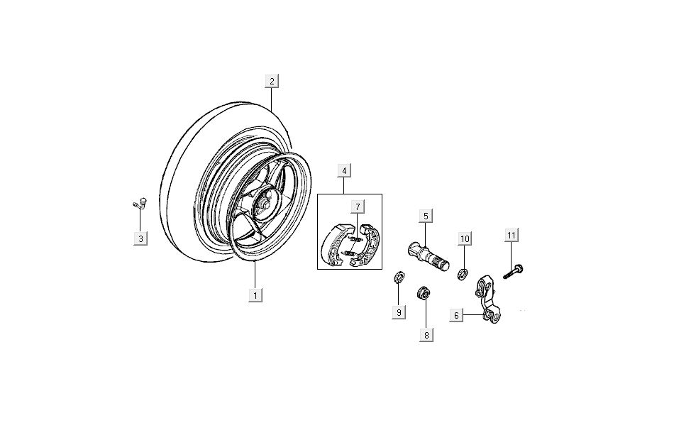 Rear wheel - Brake Kymco B&W LC 2-stroke silver