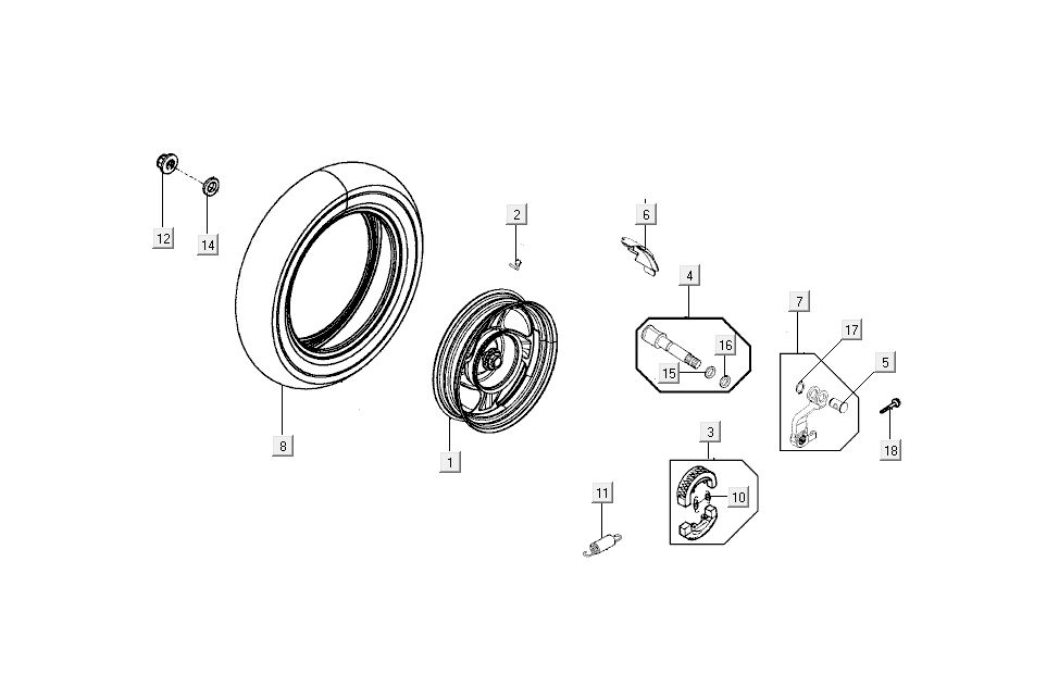 Rear wheel - brake Kymco New Sento 4-stroke 50i red
