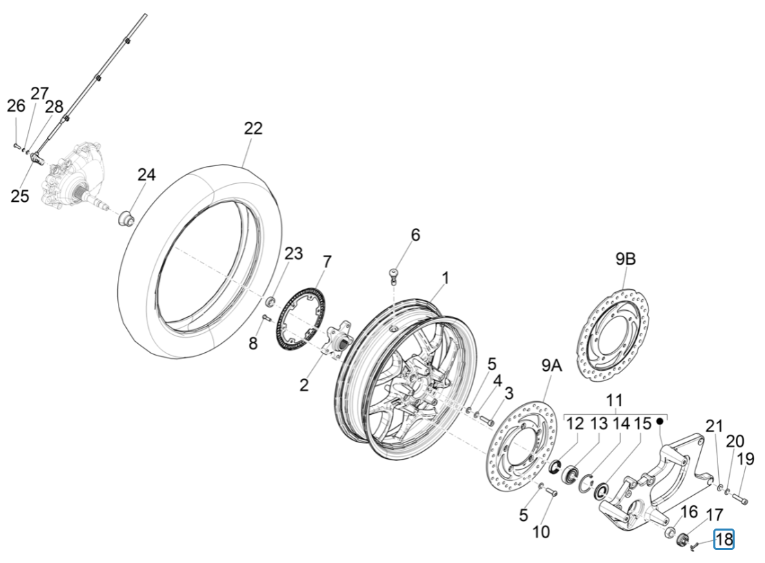 Piaggio Medley 125 ABS E5 2021-2022 rear wheel (EMEA)