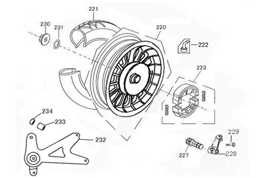 Rear wheel - Brake shoes AGM VXS 50 4T AC matte anthracite