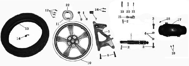 Rear wheel China Touring red