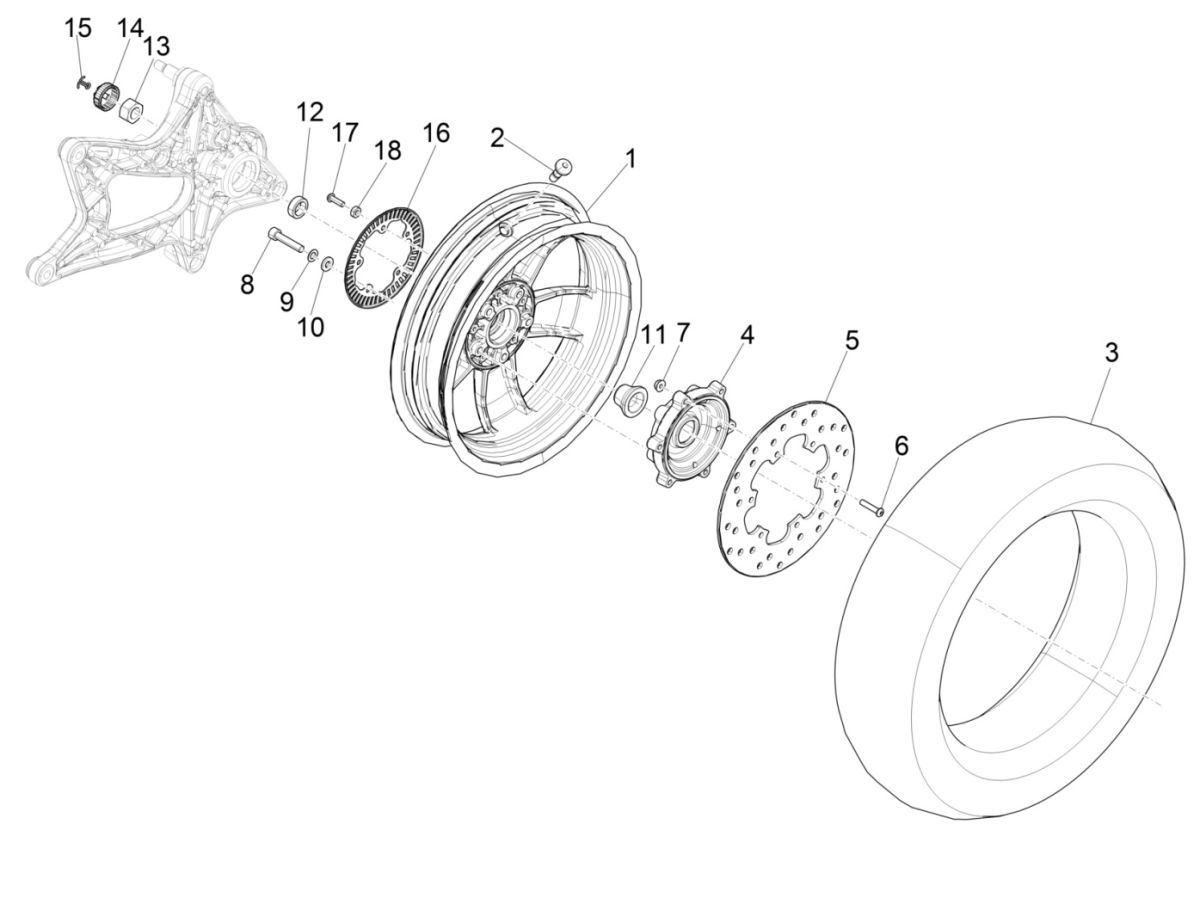 Vespa GTS 125 4-stroke IE ABS Euro4 rear wheel 2016-2018